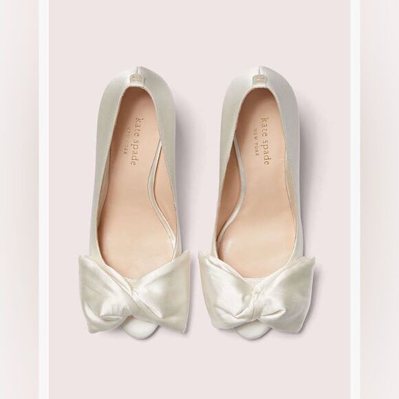 KATE SPADE NEW YORK Crawford Peep Toe Pump White Ivory Satin Evening Shoes 6.5 - Picture 4 of 11